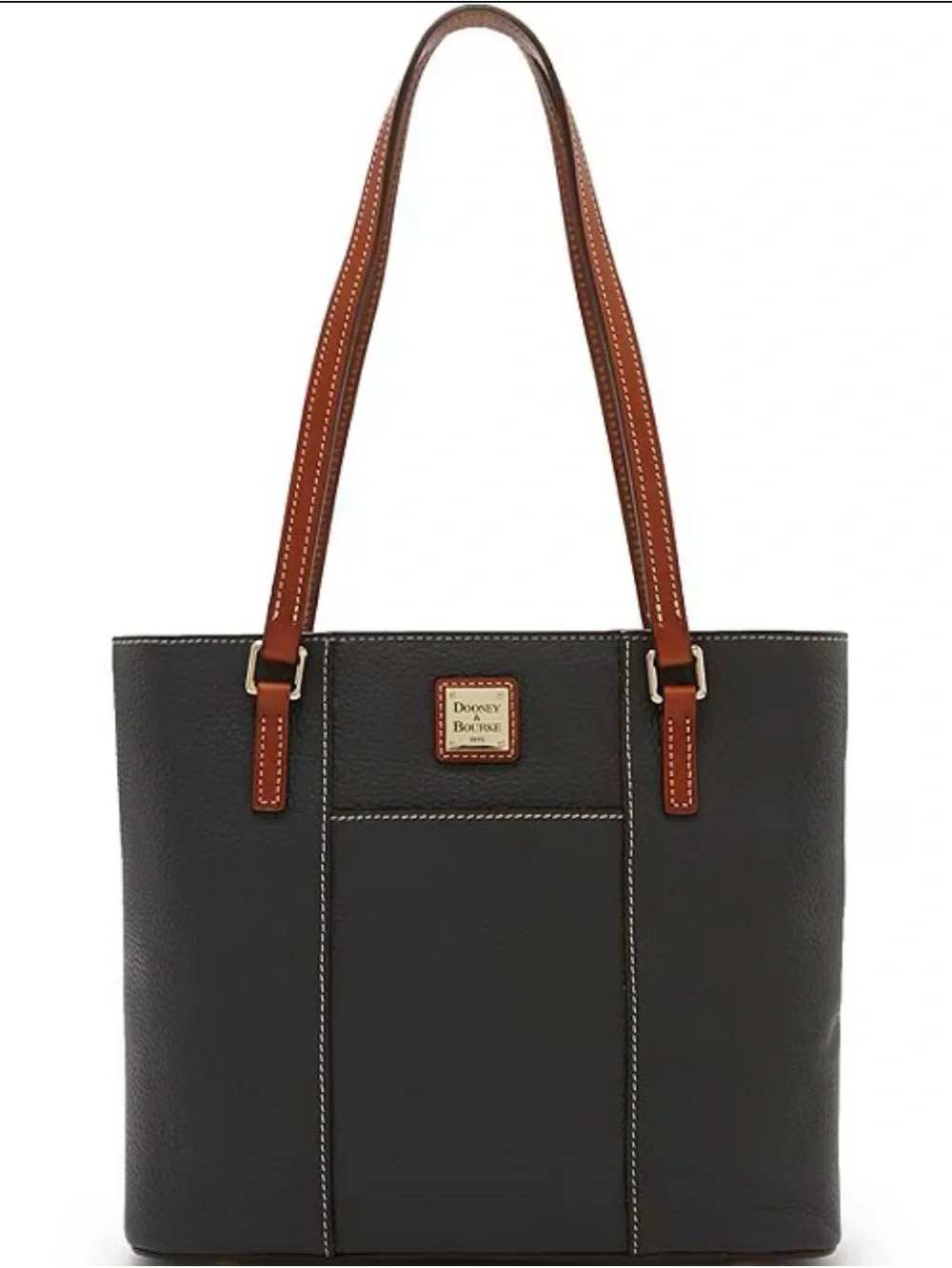 Dooney & Bourke Black Lexington Leather Tote with Brown Straps